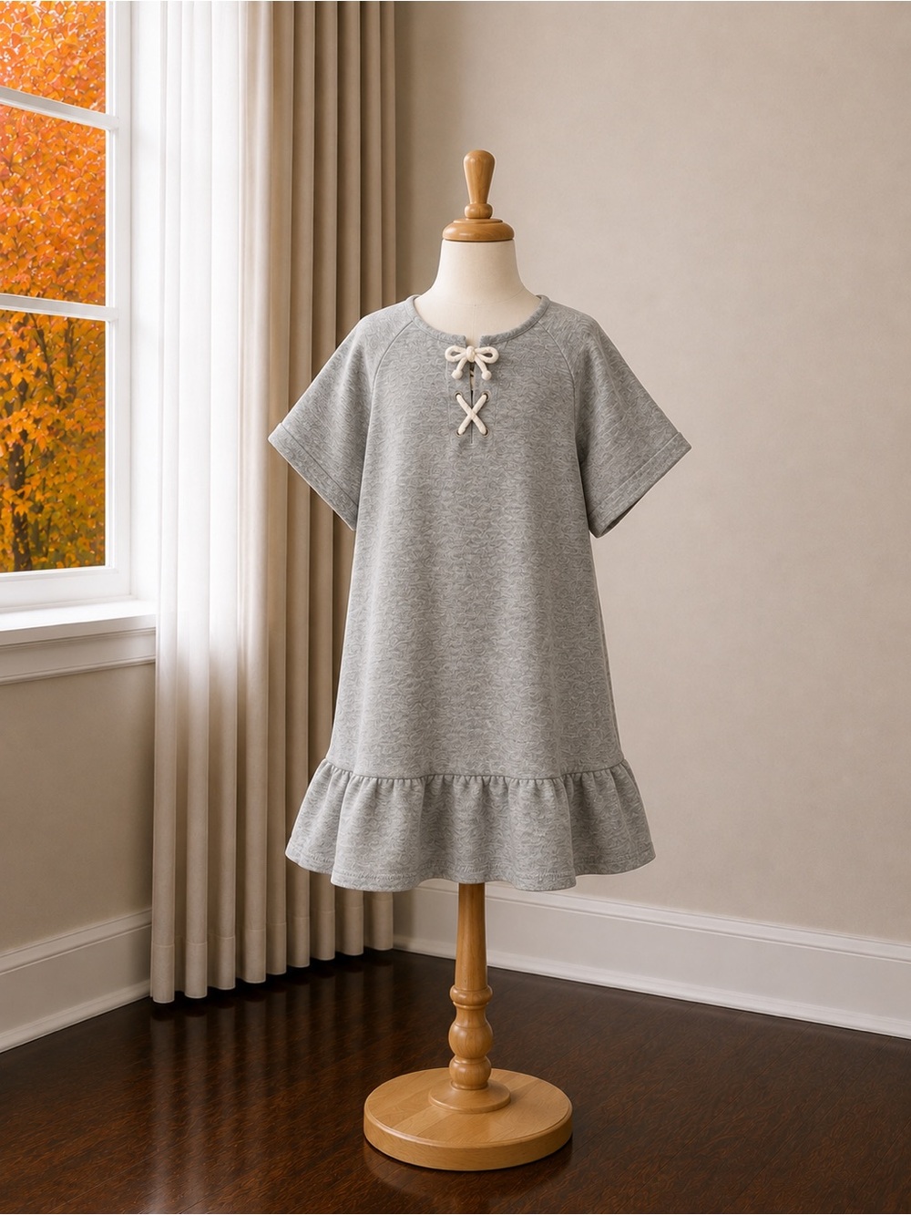 Old Navy Grey Ruffle-Hem Knit Dress with Bow Tie